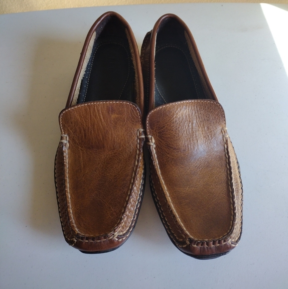 L.L.Bean Men's Brown Hand Sewn Bison Leather Driving Loafers Moccasins 7.5D - Picture 1 of 9